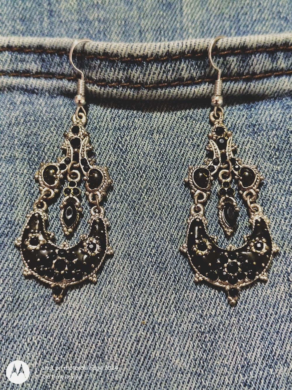 Vintage Gothic Filigree Crescent Earrings Elegant Statement Dangles Restored 90s